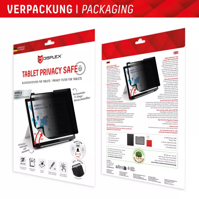 Displex TABLET PRIVACY SAFE irrotettava 2-suuntainen katkosuoja iPad Pro 13