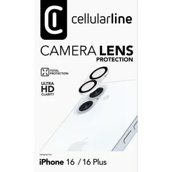 Cellularline kameran objektiivi - iPhone 16 suojus läpinäkyvä naarmuuntumaton iskunkestävä