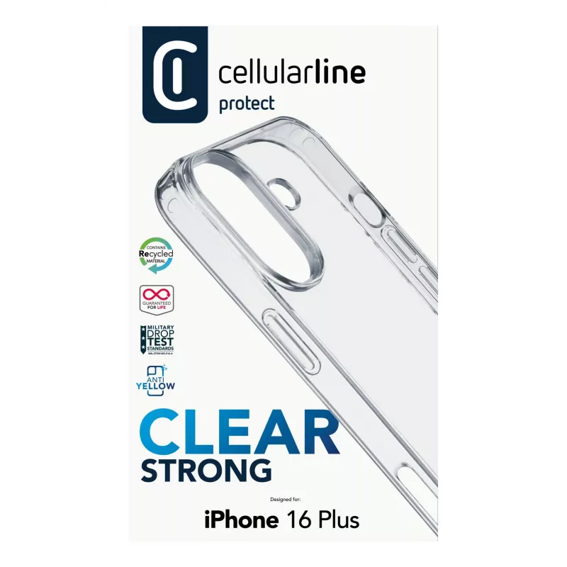 Cellularline CLEARDUOIPH16MAXT Clear Strong Case -kuori iPhone 16 Plus:lle, läpinäkyvä