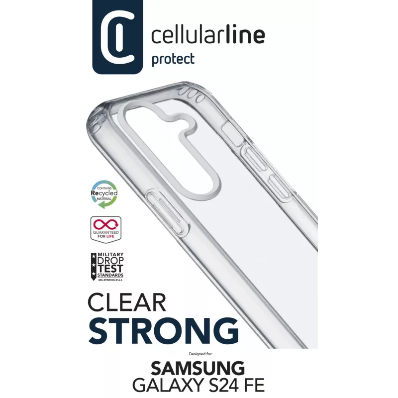 Cellularline CLEARDUOGALS24FET Clear Strong -suojakuori Samsung S24 FE:lle, läpinäkyvä