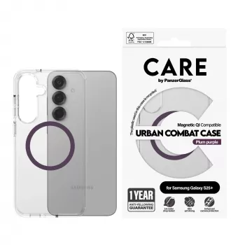 PanzerGlass CARE Urban Combat läpinäkyvä kuori Plum violetti Qi Samsung Galaxy S25+