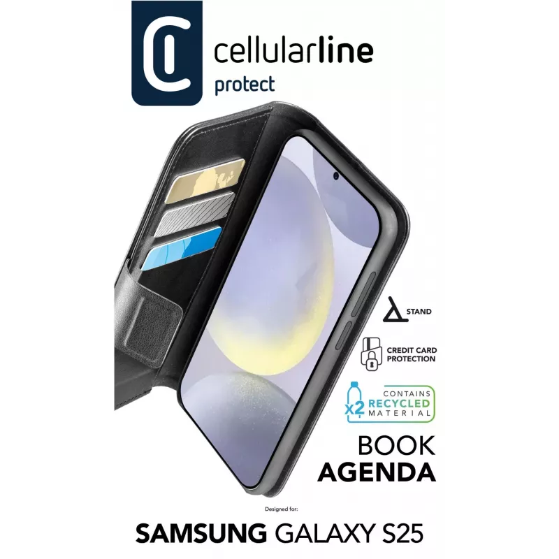 Folio-kotelo Cellularline Galaxy S25 16,1 cm musta 3 korttipaikkaa