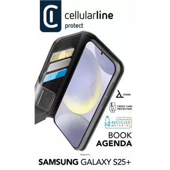 Cellularline Book Agenda – tekonahkainen kirjakotelo magneettisulkimella Galaxy S25+:lle