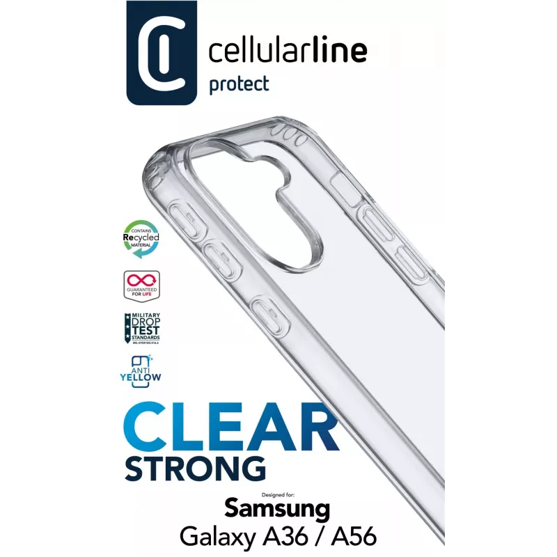 Cellularline Clear Protect - Galaxy A36/A56 kova kuori kumireunoilla