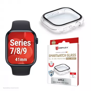 Displex 10H karkaistu lasi Apple Watch 9/8/7 (41mm), kokovartalosuoja, IP68, Snap-On, läpinäkyvä