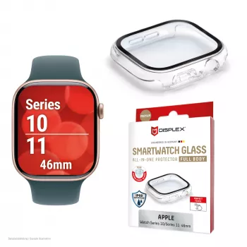 Näytönsuoja PanzerGlass Displex 10H Apple Watch 11/10 42 mm, kokovartalolasi, IP68, napsautettava, musta matta