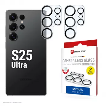 Displex Full Cover -kameran linssilasi Samsung Galaxy S25 Ultra, 10H, täysi kameransuojaus, pikakiinnitys, 2 kpl:n pakkaus