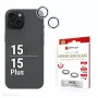 Displex Premium kameraobjektiivilasi, iPhone 15/15 Plus, 10H, yksittäiset renkaat, DLC, läpinäkyvä, Quick Mount