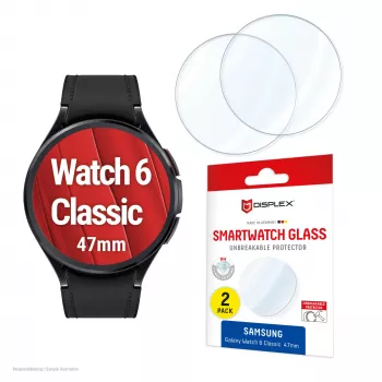 Displex 9H lasi Galaxy Watch 6 Classic (47mm), 2 kpl:n pakkaus, ultrahohut, reunaton, sormenjälkiä hylkivä, Made in Germany