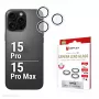 Displex Premium kameralasi, iPhone 15 Pro/15 Pro Max, 10H, yksittäiset renkaat, DLC, läpinäkyvä, pika-asennus