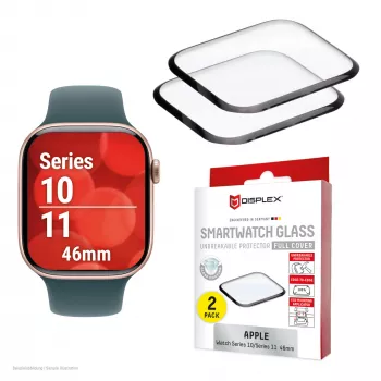 Näytönsuoja Displex Unbreakable Full Cover Smart Glass Apple Watch 11/10 46 mm ultrahutut reunaton 2 kpl:n pakkaus