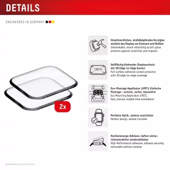 Näytönsuojakalvo Displex Unbreakable Full Cover Smart Glass Apple Watch 11/10 (42 mm), 2 kpl:n pakkaus, ultrahutut, reunaton, Eco Mount