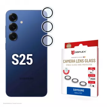 Displex Premium kameralinssilasi, Samsung Galaxy S25, 10H, yksittäiset renkaat, DLC, läpinäkyvä, Quick Mount