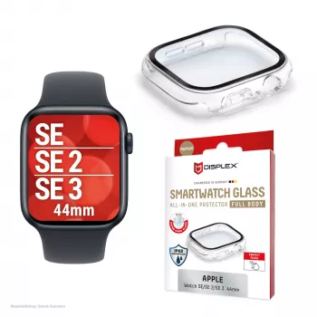 PanzerGlass Displex 10H karkaistu lasi kokovartalokotelo Apple Watch SE/SE2/SE3 44mm, IP68, Snap-On, läpinäkyvä