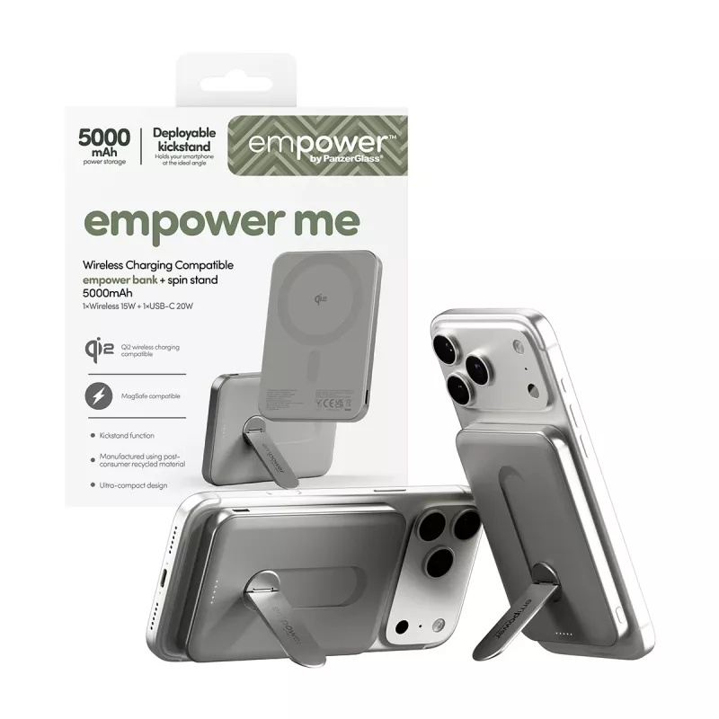Powerbank PanzerGlass empower by empower Bank Spin Stand 5000mAh titaani