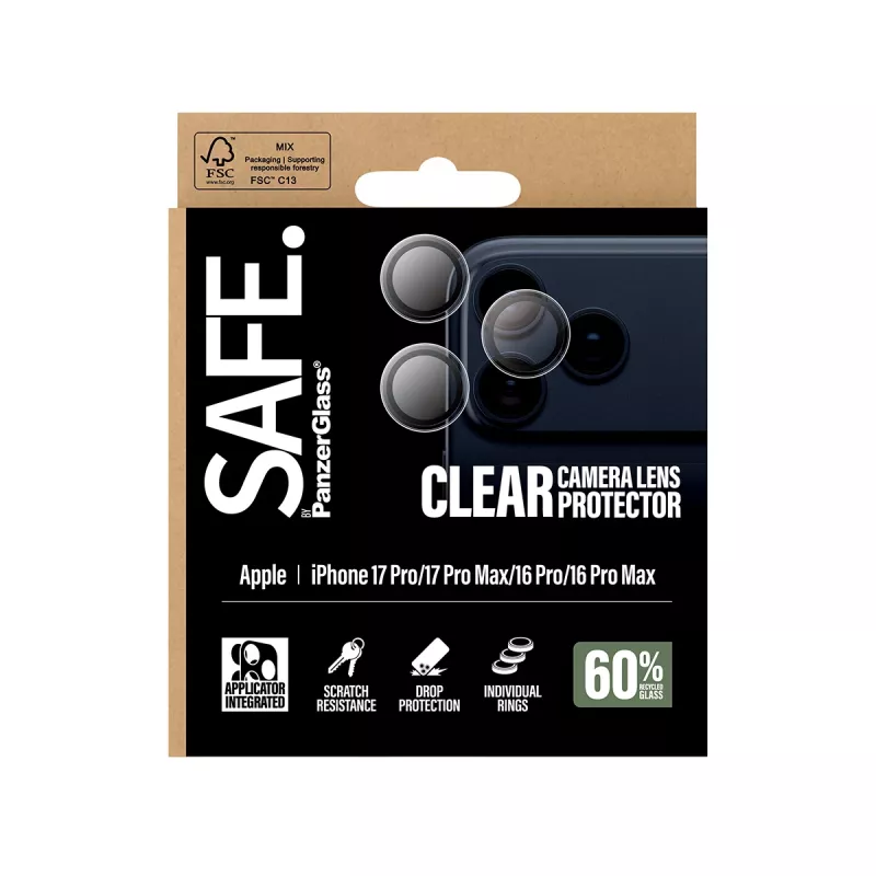 PanzerGlass SAFE. by ® kameraobjektiivin suojus läpinäkyvä iPhone 17 Pro | iPhone 17 Pro Max | iPhone 16 Pro | 16 Pro Max