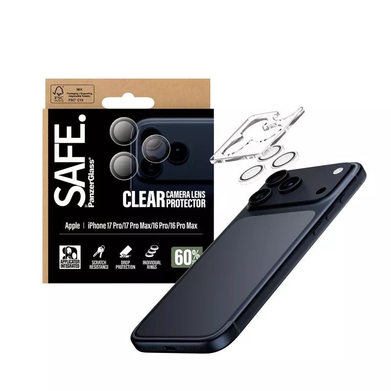 PanzerGlass SAFE. by ® kameraobjektiivin suojus läpinäkyvä iPhone 17 Pro | iPhone 17 Pro Max | iPhone 16 Pro | 16 Pro Max