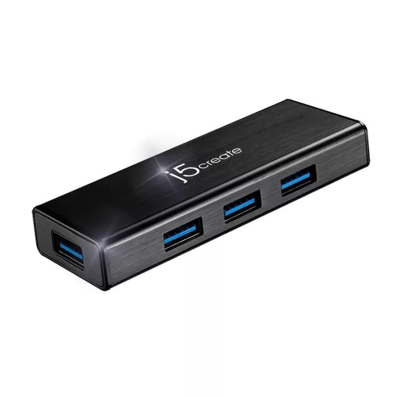 USB-keskitin j5create JUH340 4-porttinen USB 3.0 musta alumiini