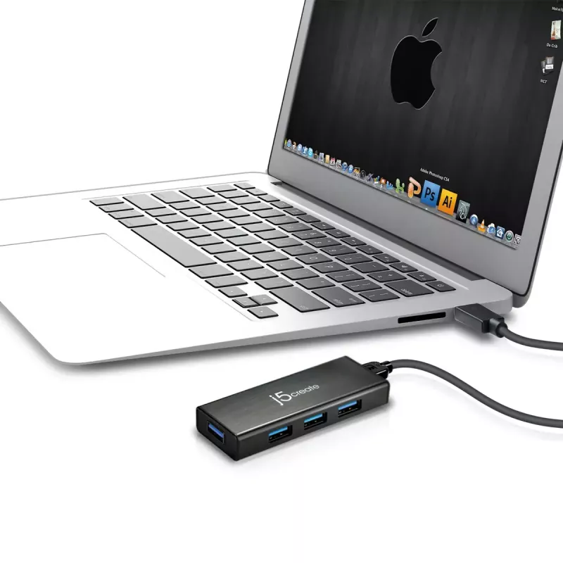 USB-keskitin j5create JUH340 4-porttinen USB 3.0 musta alumiini