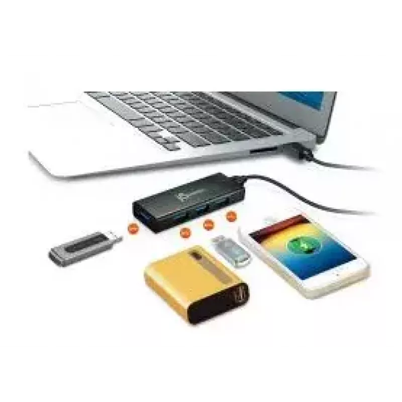 USB-keskitin j5create JUH340 4-porttinen USB 3.0 musta alumiini