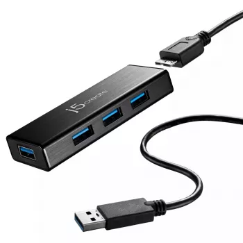 USB-keskitin j5create JUH340 4-porttinen USB 3.0 musta alumiini
