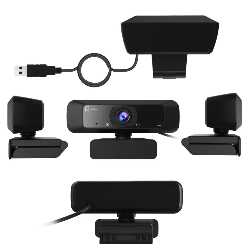 j5create JVCU100 USB™ HD-verkkokamera 360° käännöllä, 1080p videotallennusresoluutio, musta
