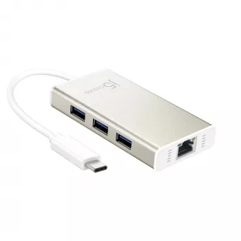 j5create JCH471 USB-C™ Gigabit Ethernet ja keskitin monisovitin, metallinen champagne