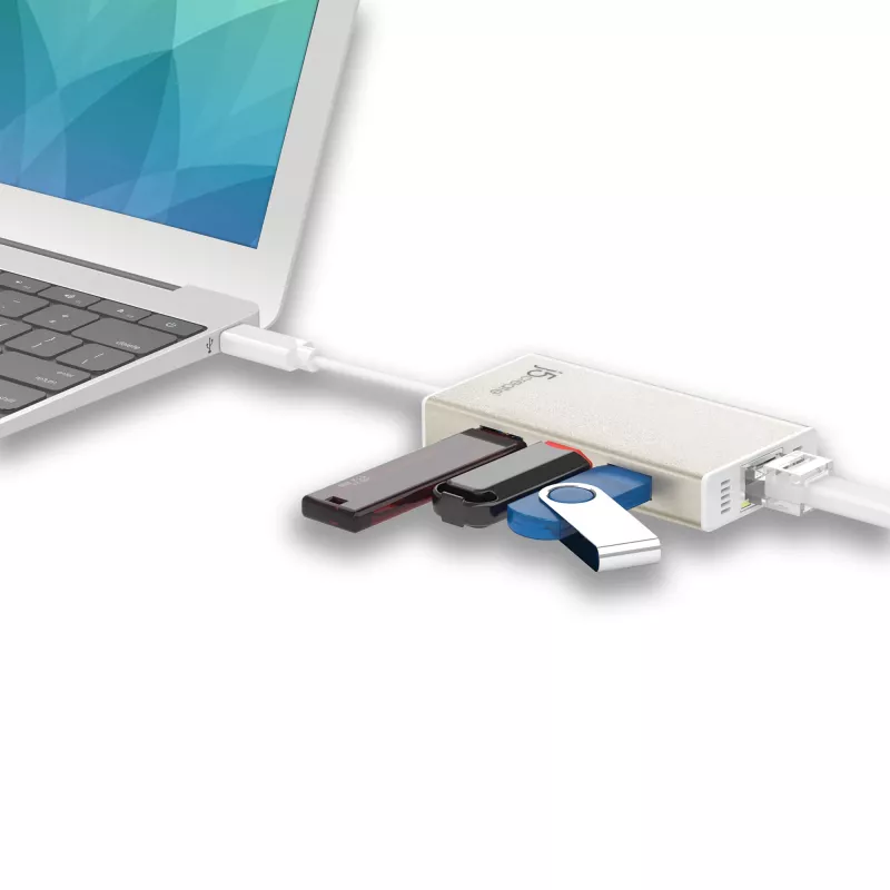 j5create JCH471 USB-C™ Gigabit Ethernet ja keskitin monisovitin, metallinen champagne