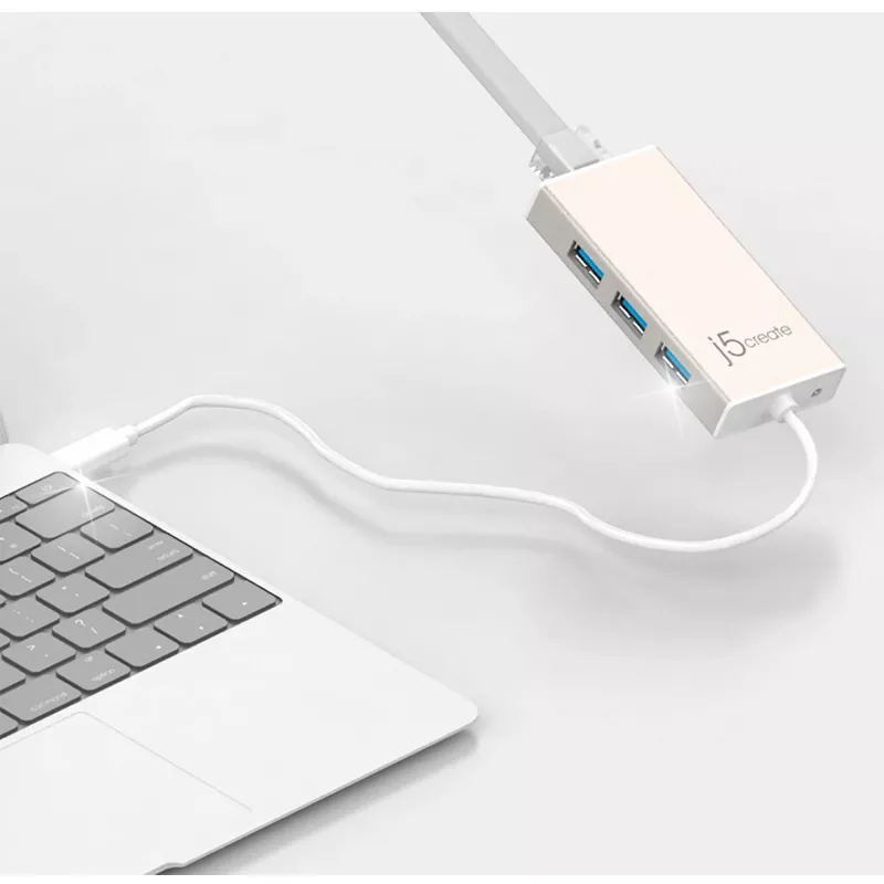 j5create JCH471 USB-C™ Gigabit Ethernet ja keskitin monisovitin, metallinen champagne