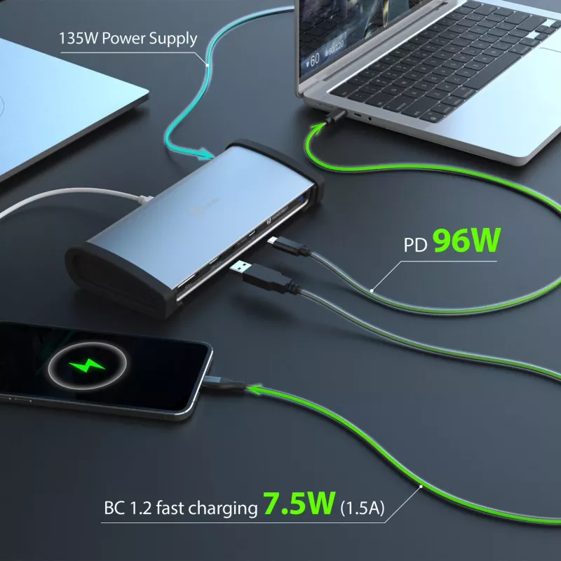 j5create JTD562 - 8K Thunderbolt™ 4 -telakointiasema - EU, johdollinen, Thunderbolt 4, 96 W, 3,5 mm, 10,100,1000 Mbit/s, harmaa