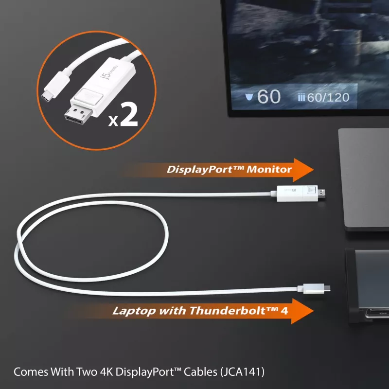 j5create JTD562 - 8K Thunderbolt™ 4 -telakointiasema - EU, johdollinen, Thunderbolt 4, 96 W, 3,5 mm, 10,100,1000 Mbit/s, harmaa