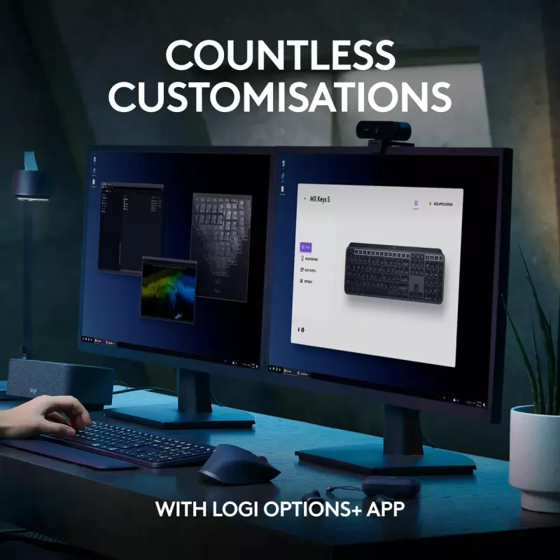 Logitech MX Keys S näppäimistö yleiskäyttöön RF langaton + Bluetooth AZERTY belgialainen grafiitti