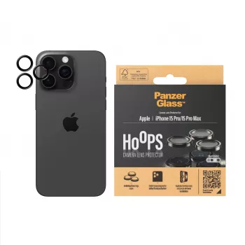 PanzerGlass® Hoops® Metal kameralinssin suojus musta iPhone 15 Pro | 15 Pro Max