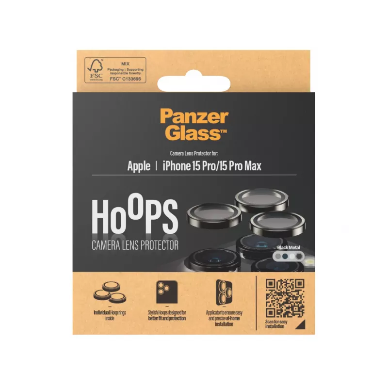 PanzerGlass® Hoops® Metal kameralinssin suojus musta iPhone 15 Pro | 15 Pro Max