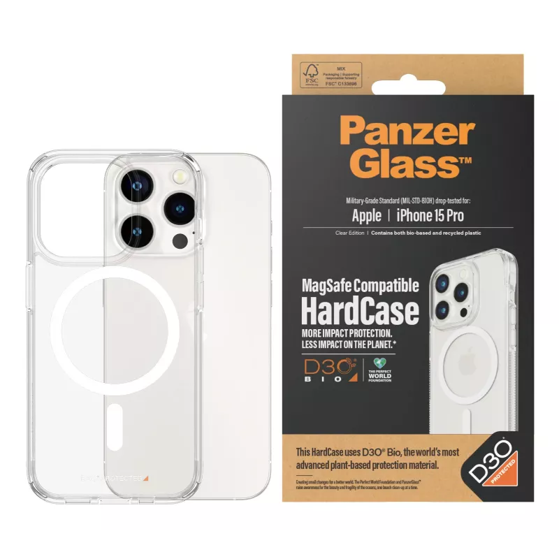 PanzerGlass ® HardCase läpinäkyvä valkoinen MagSafe & D3O® iPhone 15 Pro