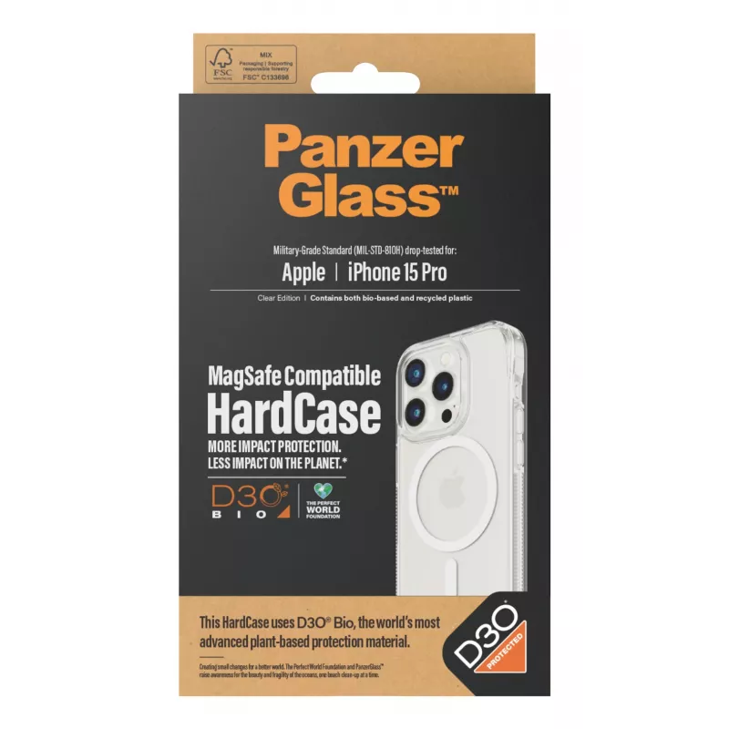 PanzerGlass ® HardCase läpinäkyvä valkoinen MagSafe & D3O® iPhone 15 Pro