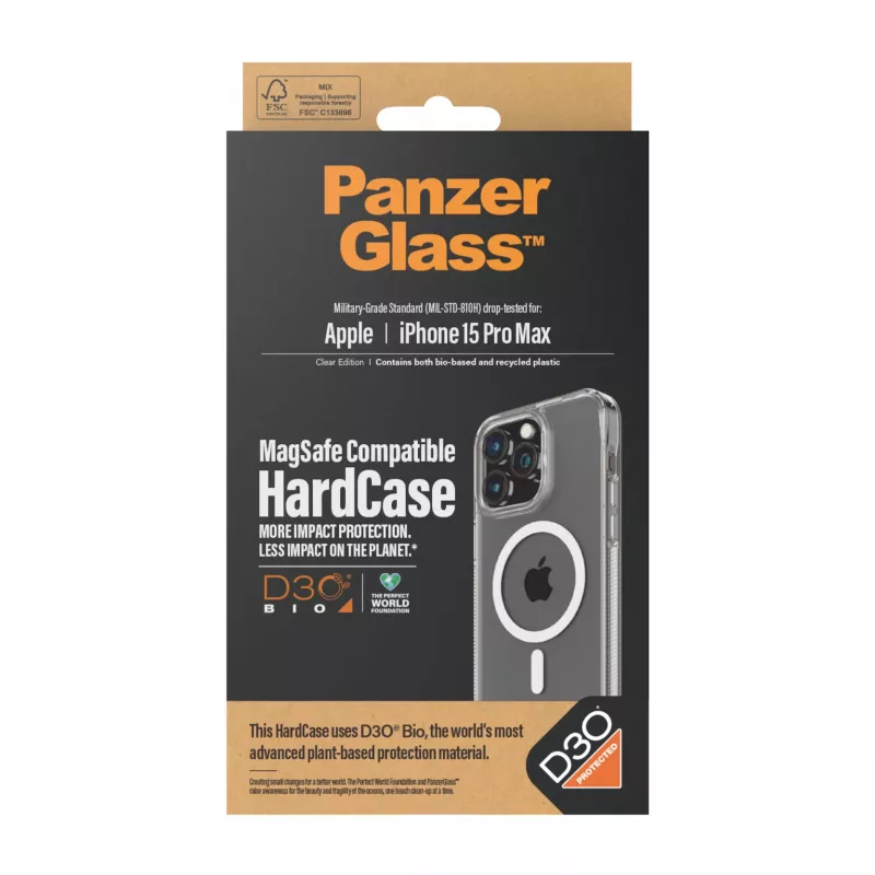 PanzerGlass ® HardCase läpinäkyvä valkoinen MagSafe & D3O® iPhone 15 Pro Max