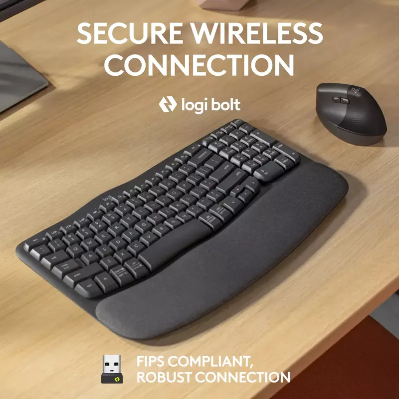 Logitech Wave Keys for Business ergonominen näppäimistö täysikokoinen langaton