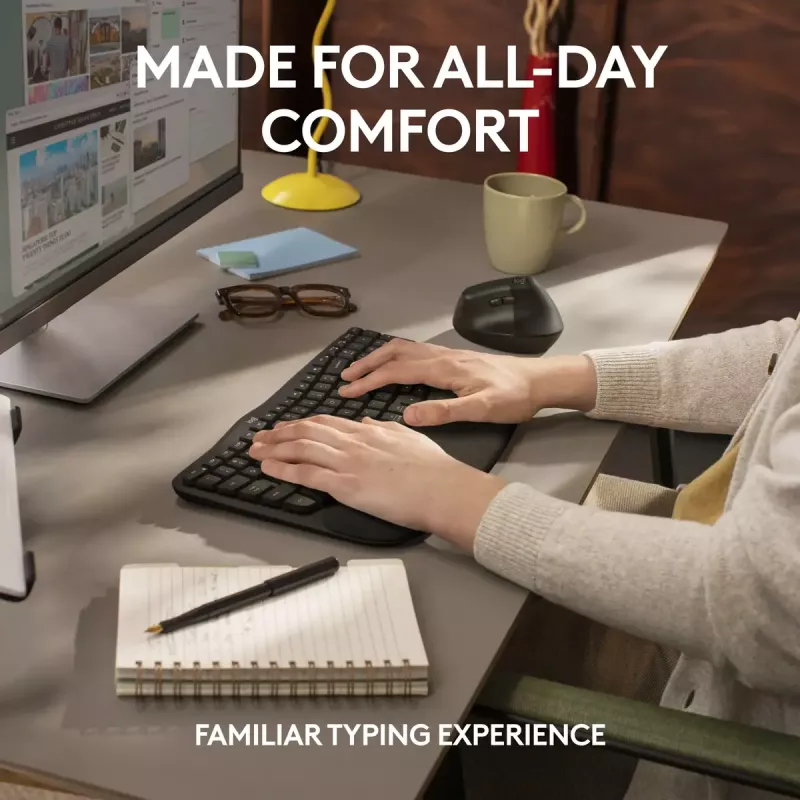 Logitech Wave Keys for Business ergonominen näppäimistö täysikokoinen langaton