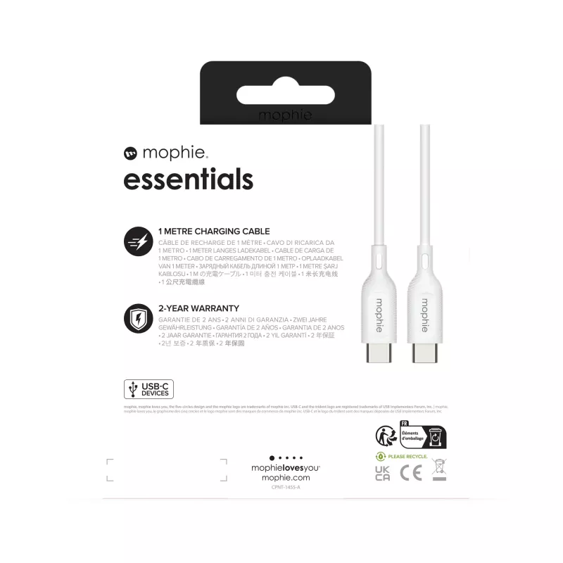 mophie essentials latauskaapeli | 1 m USB-kaapeli USB 2.0 USB-C valkoinen
