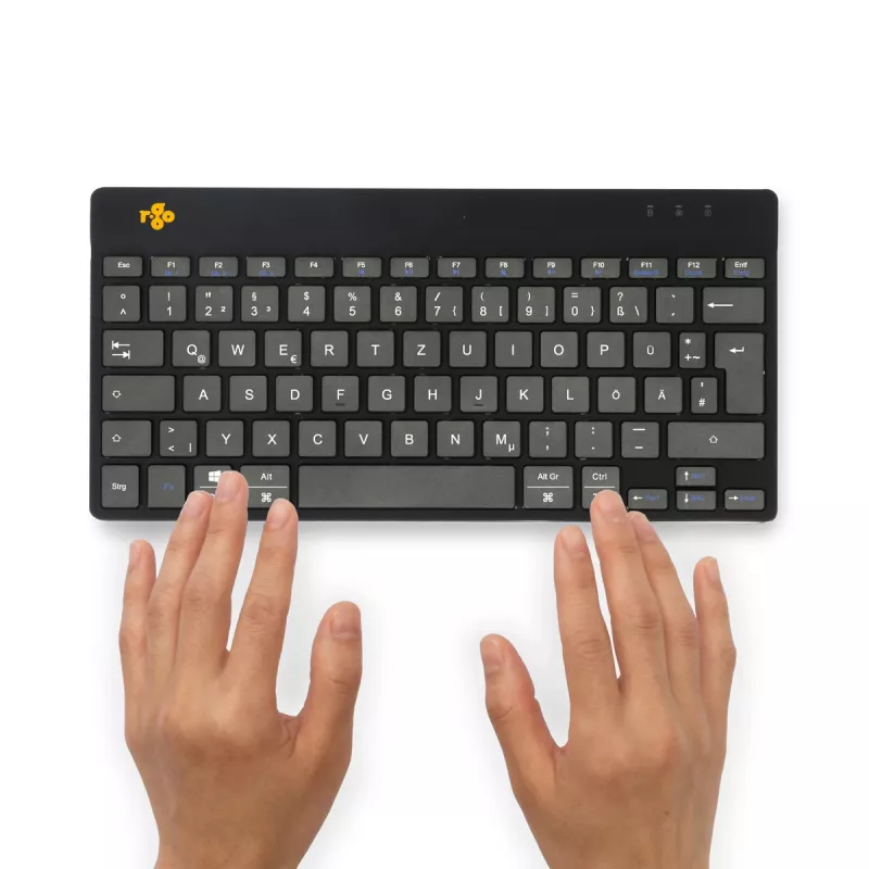 R-Go Tools ergonominen näppäimistö R-Go Compact Break, kompakti näppäimistö tauko-ohjelmistolla, QWERTZ (DE), Bluetooth, musta