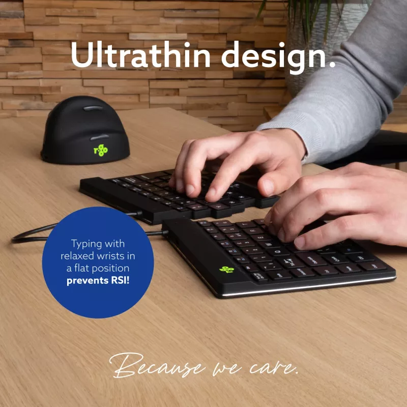 R-Go Tools ergonominen näppäimistö R-Go Split Break tauko-ohjelmistolla, ergonominen jaettu näppäimistö, QWERTZ (DE), Bluetooth, musta