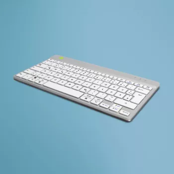 R-Go Tools ergonominen näppäimistö R-Go Compact Break, kompakti näppäimistö tauko-ohjelmistolla, QWERTZ (DE), Bluetooth, valkoinen