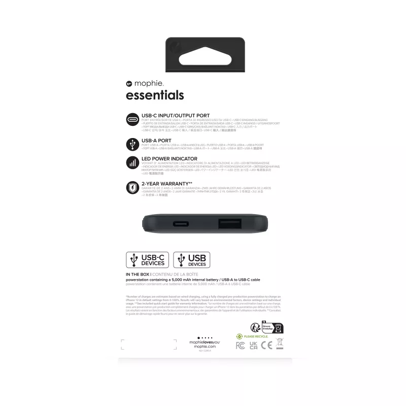 mophie essentials powerstation 5K 5000 mAh musta