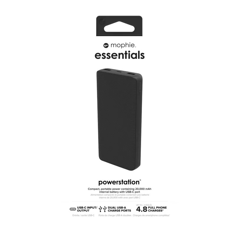mophie essentials powerstation 20K 20 000 mAh musta