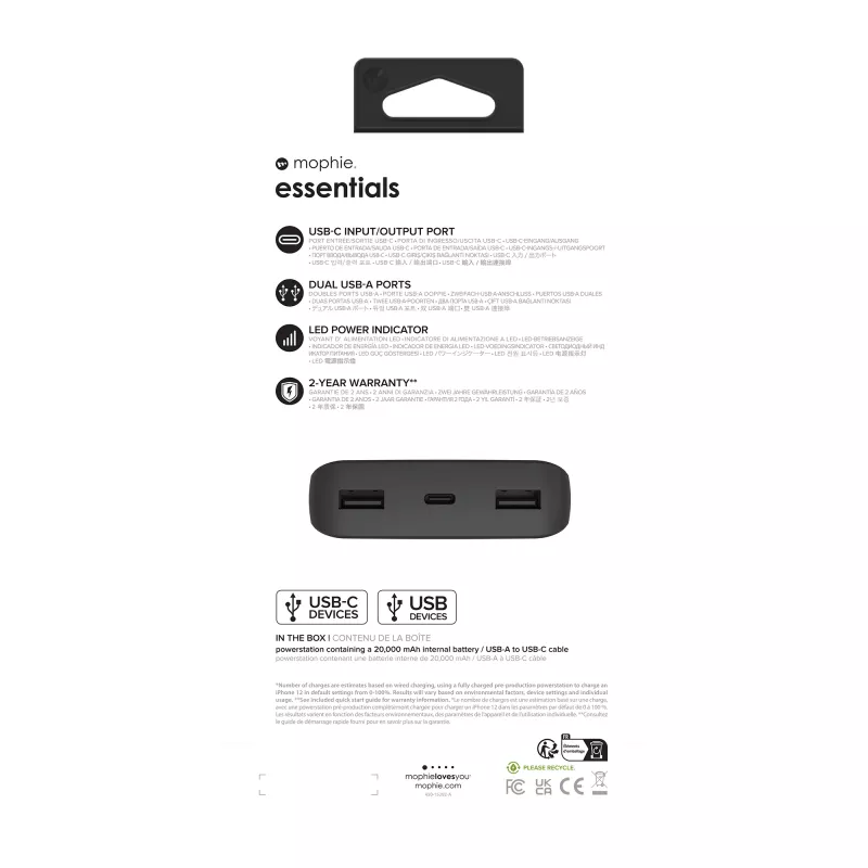 mophie essentials powerstation 20K 20 000 mAh musta