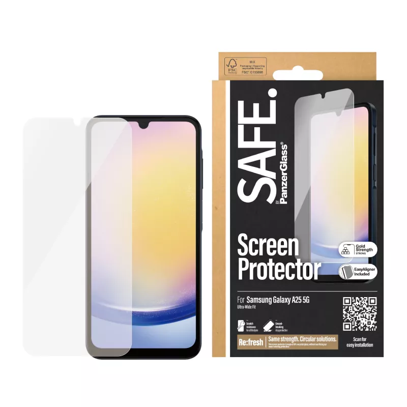 PanzerGlass SAFE. by ® näytönsuoja Samsung Galaxy A25 5G | Ultra-Wide Fit EasyAlignerilla