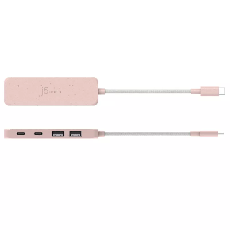 USB-C-keskitin j5create JCH342ER-N 4-porttinen Type-C Type-A Gen 2 10000 Mbit/s rose