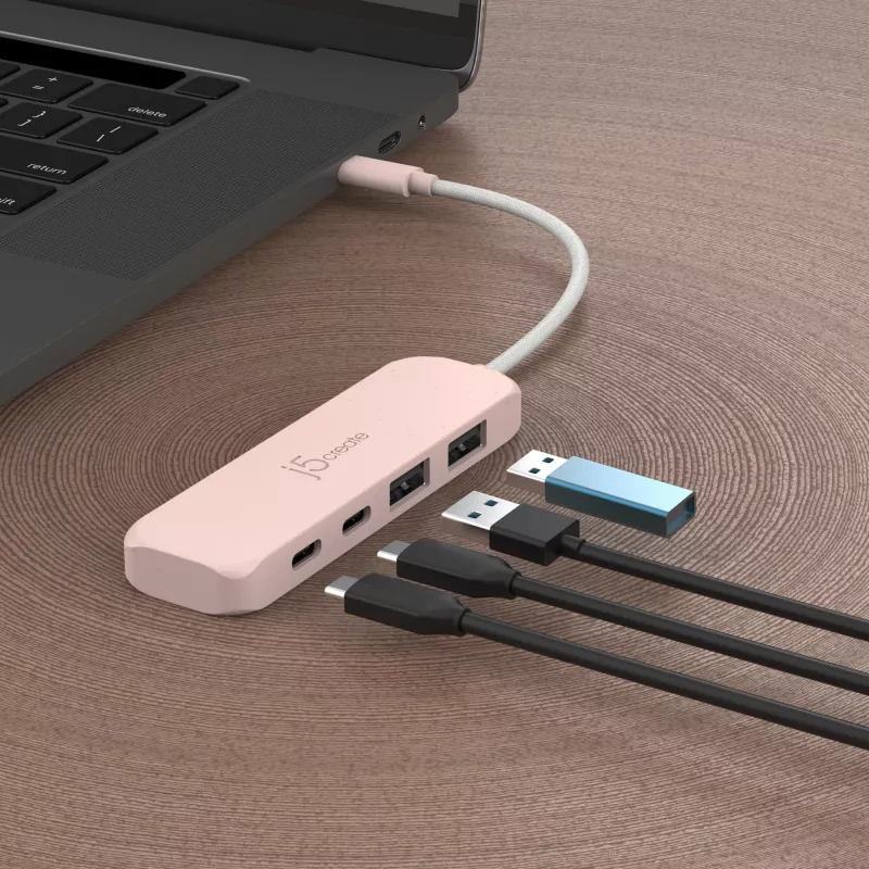 USB-C-keskitin j5create JCH342ER-N 4-porttinen Type-C Type-A Gen 2 10000 Mbit/s rose