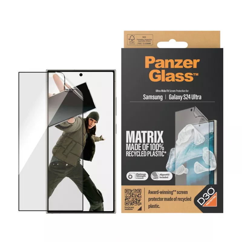 PanzerGlass ® ECO MATRIX näytönsuoja D3O® Samsung Galaxy S24 Ultra | Ultra-Weit-Passform AlignerKitillä